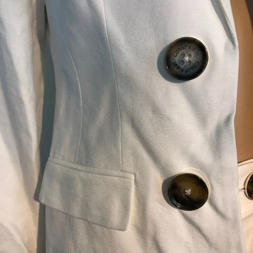 Calvin Klein Double Breasted White Linen Jacket